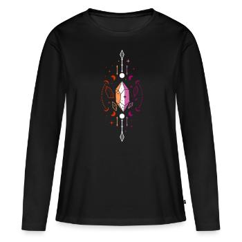Kristall mit Monden und lesbischer Magie - Frauen Premium Bio Langarmshirt - Schwarz - Vorne - Julia (174cm)
