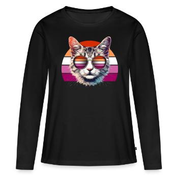Cool cat with sunglasses and lesbian look - Women's Premium Organic Long Sleeve Shirt - black - Front - Julia (174cm)