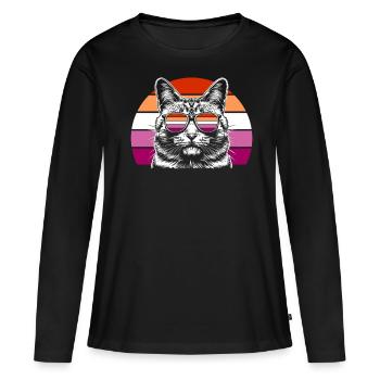 Vintage cat with glasses and lesbian colors - Women's Premium Organic Long Sleeve Shirt - black - Front - Julia (174cm)