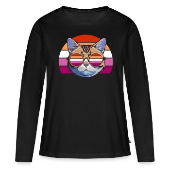 Cool retro cat with glasses and lesbian colors - Women's Premium Organic Long Sleeve Shirt - black - Front - Julia (174cm)
