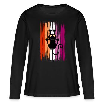 Funny climbing cat with lesbian colors - Women's Premium Organic Long Sleeve Shirt - black - Front - Julia (174cm)
