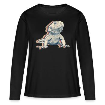 Bartagame Eidechse Retro Line Art - Frauen Premium Bio Langarmshirt - Schwarz - Vorne - Julia (174cm)