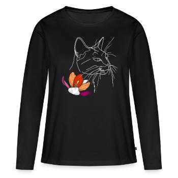 Chat de la fierté lesbienne avec dessin de ligne de fleur LGBTQ - T-shirt manches longues Premium bio Femme - noir - Devant - Julia (174cm)