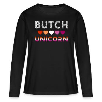 Butch Unicorn Lesbian Pride Statement - Frauen Premium Bio Langarmshirt - Schwarz - Vorne - Julia (174cm)