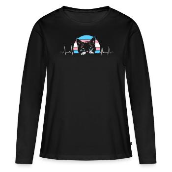 battement de cœur chat curieux fierté transgenre - T-shirt manches longues Premium bio Femme - noir - Devant - Julia (174cm)