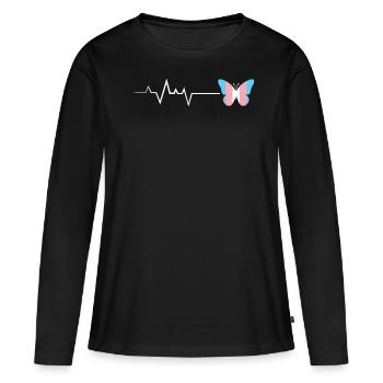 Herzschlag Schmetterling Transgender Pride Flagge - Frauen Premium Bio Langarmshirt - Schwarz - Vorne - Julia (174cm)