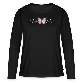 Transgender Herzschlag mit Schmetterling Symbol - Frauen Premium Bio Langarmshirt - Schwarz - Vorne - Julia (174cm)