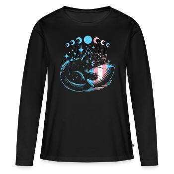 Sleeping transgender cat with moon and stars - Women's Premium Organic Long Sleeve Shirt - black - Front - Julia (174cm)
