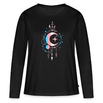 Transgender Mond und Sterne himmlisches Design - Frauen Premium Bio Langarmshirt - Schwarz - Vorne - Julia (174cm)