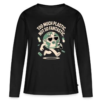 Trop de plastique dans l’environnement - T-shirt manches longues Premium bio Femme - noir - Devant - Julia (174cm)