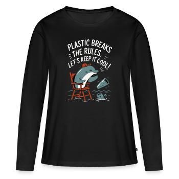 Plastique dans la mer avec dauphin - T-shirt manches longues Premium bio Femme - noir - Devant - Julia (174cm)