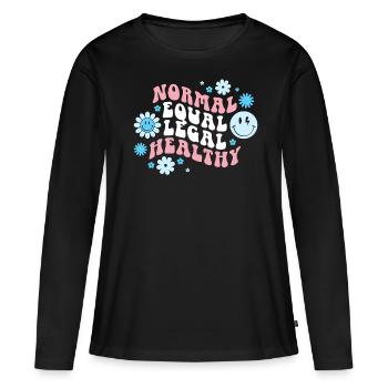 Starkes Statement in Transgender-Pride-Flagge - Frauen Premium Bio Langarmshirt - Schwarz - Vorne - Julia (174cm)
