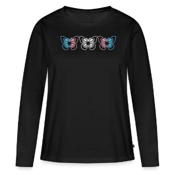 Trois papillons dans le style des couleurs transgenres - T-shirt manches longues Premium bio Femme - noir - Devant - Julia (174cm)
