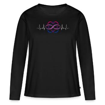 Herzschlag Infinity Polyamorie Symbol in Bi Farben - Frauen Premium Bio Langarmshirt - Schwarz - Vorne - Julia (174cm)