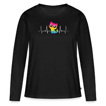 Pansexual cat with googly eyes in heartbeat line - Women's Premium Organic Long Sleeve Shirt - black - Front - Julia (174cm)