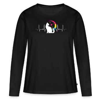 Mystic Pan Cat with Moon and Heartbeat Line - Women's Premium Organic Long Sleeve Shirt - black - Front - Julia (174cm)