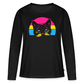 Pan cat peeking out with Pride flag colors - Women's Premium Organic Long Sleeve Shirt - black - Front - Julia (174cm)