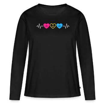Pansexuelle Pride Herzen mit Herzschlaglinien - Frauen Premium Bio Langarmshirt - Schwarz - Vorne - Julia (174cm)