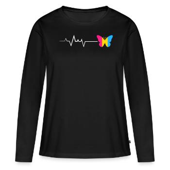 Pansexueller Schmetterling mit Herzschlaglinie - Frauen Premium Bio Langarmshirt - Schwarz - Vorne - Julia (174cm)