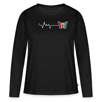 Bunter Pansexueller Schmetterling mit Puls - Frauen Premium Bio Langarmshirt - Schwarz - Vorne - Julia (174cm)