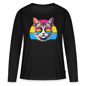 Pansexuell Pride Katze Sonnenbrille LGBTQ+ - Frauen Premium Bio Langarmshirt - Schwarz - Vorne - Julia (174cm)