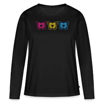 Pansexual Pride Schmetterlinge - Frauen Premium Bio Langarmshirt - Schwarz - Vorne - Julia (174cm)