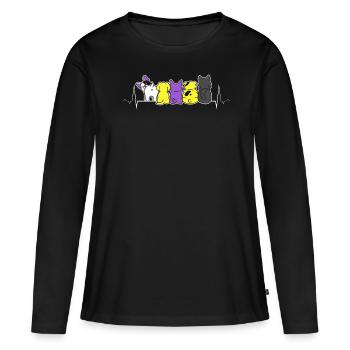 Nonbinary Pride Süße Katze Herzschlag LGBTQ+ - Frauen Premium Bio Langarmshirt - Schwarz - Vorne - Julia (174cm)