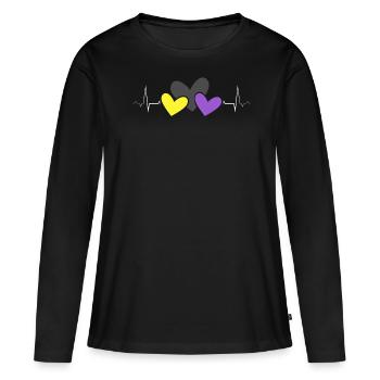 Nonbinary Pride Colorful Hearts Heartbeat LGBTQ+ - Women's Premium Organic Long Sleeve Shirt - black - Front - Julia (174cm)