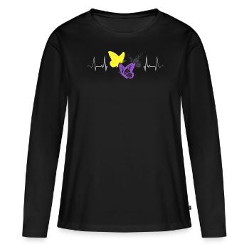 Nonbinary Pride Butterflies Heartbeat LGBTQ+ - Women's Premium Organic Long Sleeve Shirt - black - Front - Julia (174cm)