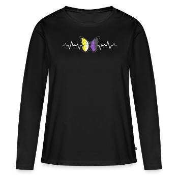 Nonbinary Pride Butterfly With Heartbeat Enby - Women's Premium Organic Long Sleeve Shirt - black - Front - Julia (174cm)