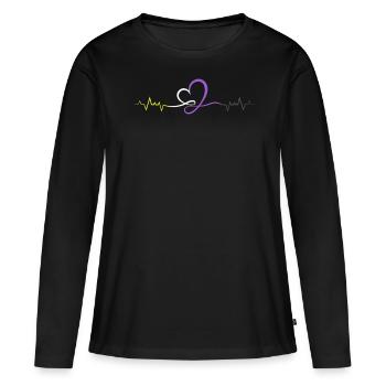Nonbinary Pride Line Heartbeat Enby Colors - Women's Premium Organic Long Sleeve Shirt - black - Front - Julia (174cm)