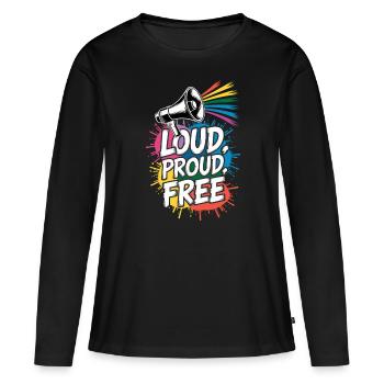 Fort, fier, gratuit Megafon Rainbow - T-shirt manches longues Premium bio Femme - noir - Devant - Julia (174cm)