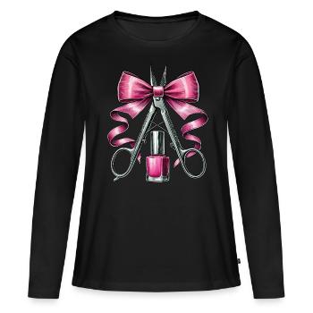 Coquette Bow Nail Tech Esthéticienne - T-shirt manches longues Premium bio Femme - noir - Devant - Julia (174cm)
