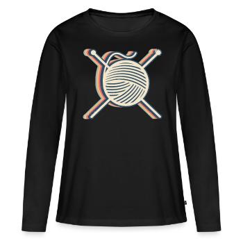 strikke strikker hekle garn retro line art - Premium økologisk langermet T-skjorte for kvinner - svart - Foran - Julia (174cm)