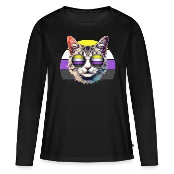Nonbinary Pride Coole Katze mit Sonnenbrille Retro - Frauen Premium Bio Langarmshirt - Schwarz - Vorne - Julia (174cm)