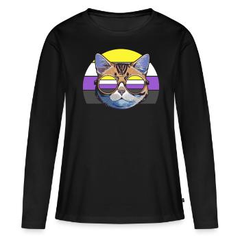 Nonbinary Pride Coole Katze mit Sonnenbrille Retro - Frauen Premium Bio Langarmshirt - Schwarz - Vorne - Julia (174cm)