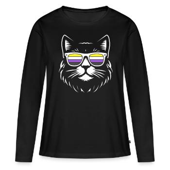 Minimalist Cat Nonbinary Pride Enby - Women's Premium Organic Long Sleeve Shirt - black - Front - Julia (174cm)