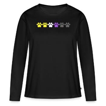 Empreintes de pattes de fierté non binaires dans les couleurs du drapeau - T-shirt manches longues Premium bio Femme - noir - Devant - Julia (174cm)