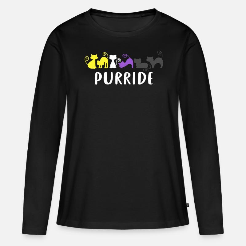 Purride Katzen Nonbinary Pride Farben Enby LGBTQ+ - Frauen Premium Bio Langarmshirt - Schwarz