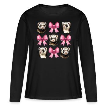 Coquette Bogen Frettchen niedlich rosa Mädchen Mom - Frauen Premium Bio Langarmshirt - Schwarz - Vorne - Julia (174cm)