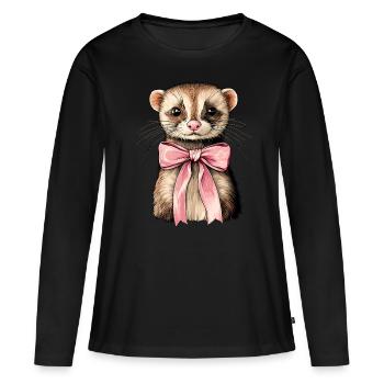 Coquette Bogen Frettchen niedlich rosa Mädchen Mom - Frauen Premium Bio Langarmshirt - Schwarz - Vorne - Julia (174cm)