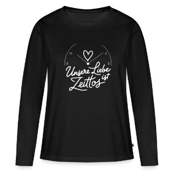 Unsere Liebe Ist Zeitlos – Zeitlose Botschaft Für - Frauen Premium Bio Langarmshirt - Schwarz - Vorne - Julia (174cm)