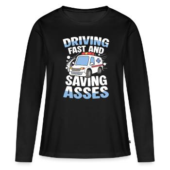 Conduire vite et économiser des culs Service de secours Humour - T-shirt manches longues Premium bio Femme - noir - Devant - Julia (174cm)