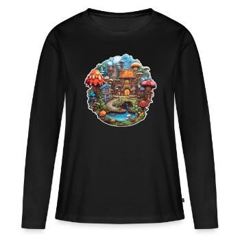 Village champignon de conte de fées pour enfants - T-shirt manches longues Premium bio Femme - noir - Devant - Julia (174cm)