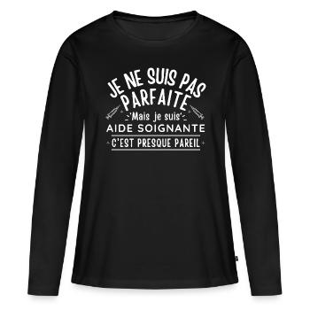 Cadeau Aide soignante - T-shirt manches longues Premium bio Femme - noir - Devant - Julia (174cm)