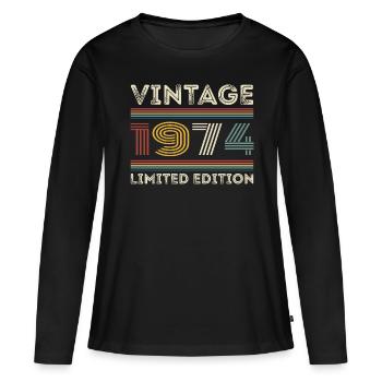 1974 Anniversaire 1974 Retro 1974 Cadeau 1974 - T-shirt manches longues Premium bio Femme - noir - Devant - Julia (174cm)