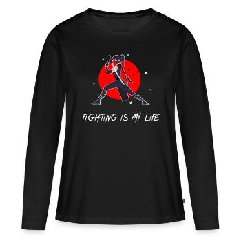 Combattant en pose de combat avec épée - T-shirt manches longues Premium bio Femme - noir - Devant - Julia (174cm)