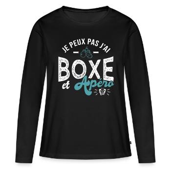je peux pas j ai boxe et apéro Humour boxe - T-shirt manches longues Premium bio Femme - noir - Devant - Julia (174cm)