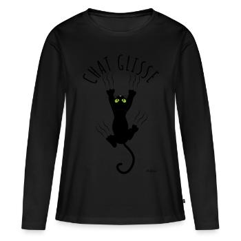 Chat Glisse - T-shirt manches longues Premium bio Femme - noir - Devant - Julia (174cm)