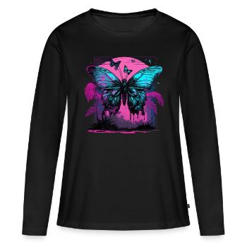 Nostalgische Transformation des Schmetterlings - Frauen Premium Bio Langarmshirt - Schwarz - Vorne - Julia (174cm)